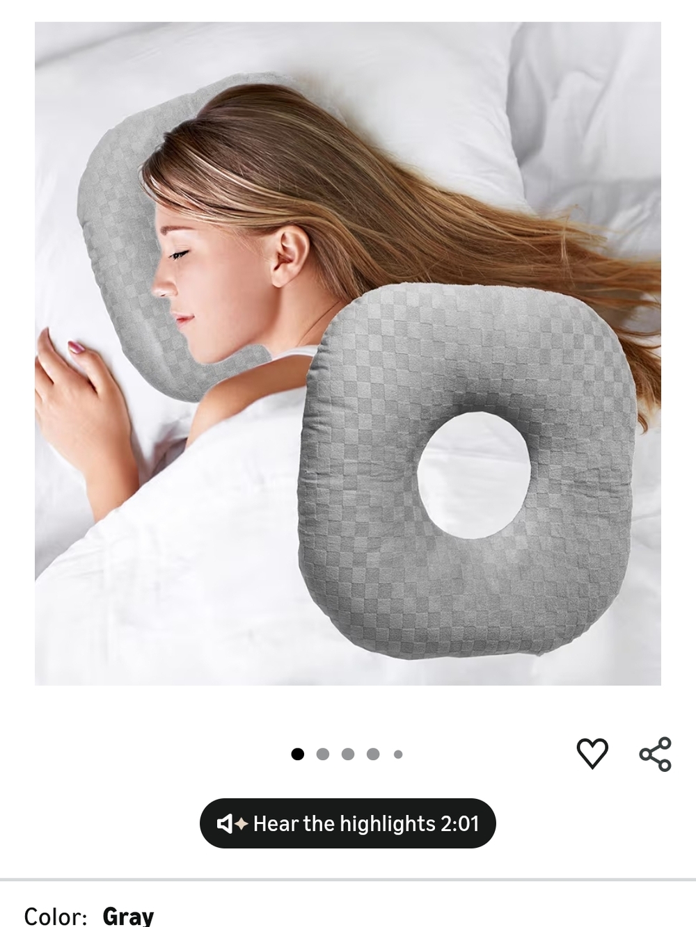 Ear Piercing Pillow for Side Sleepers with an Ear Hole for CNH and Ear Pain Ear